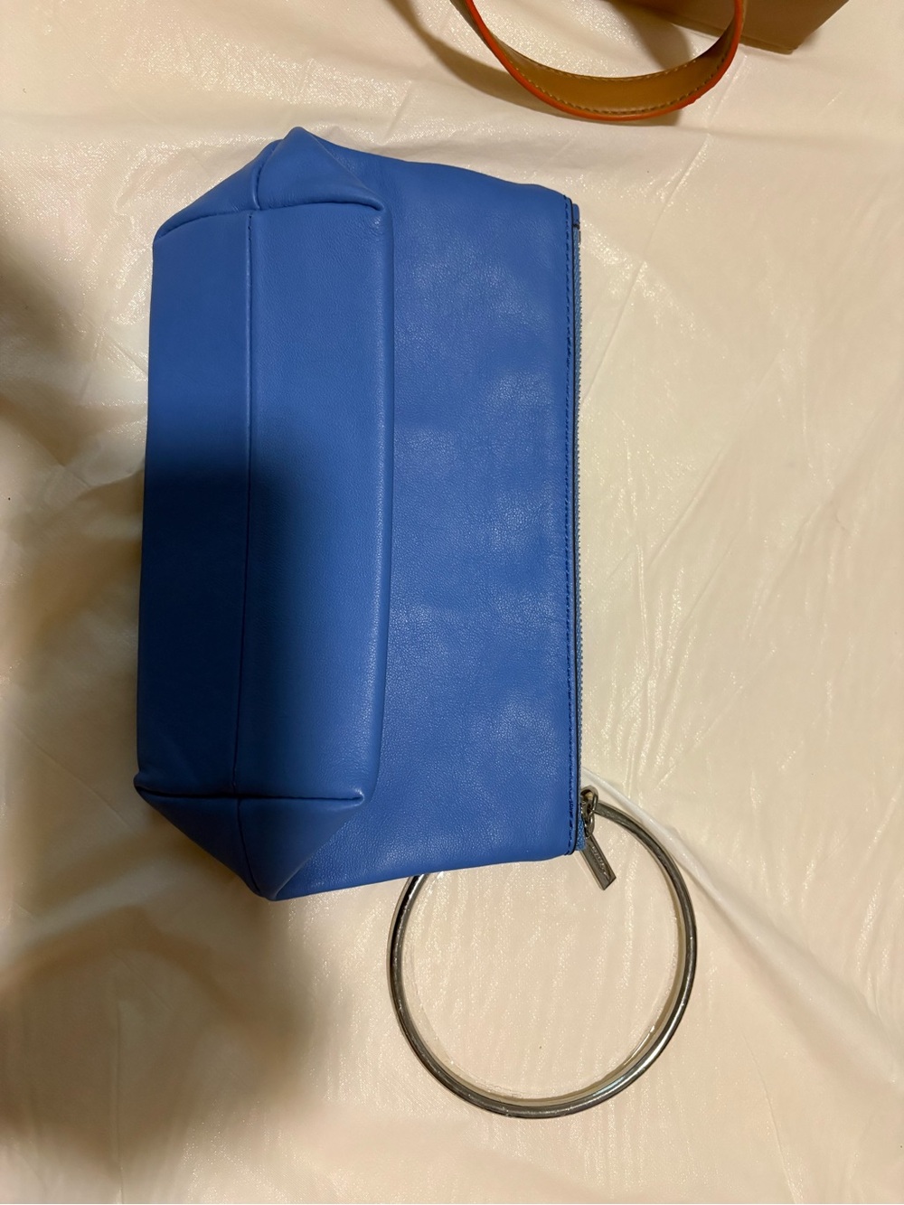 Sleek Blue Wristlet Clutch with Silver Ring Handle